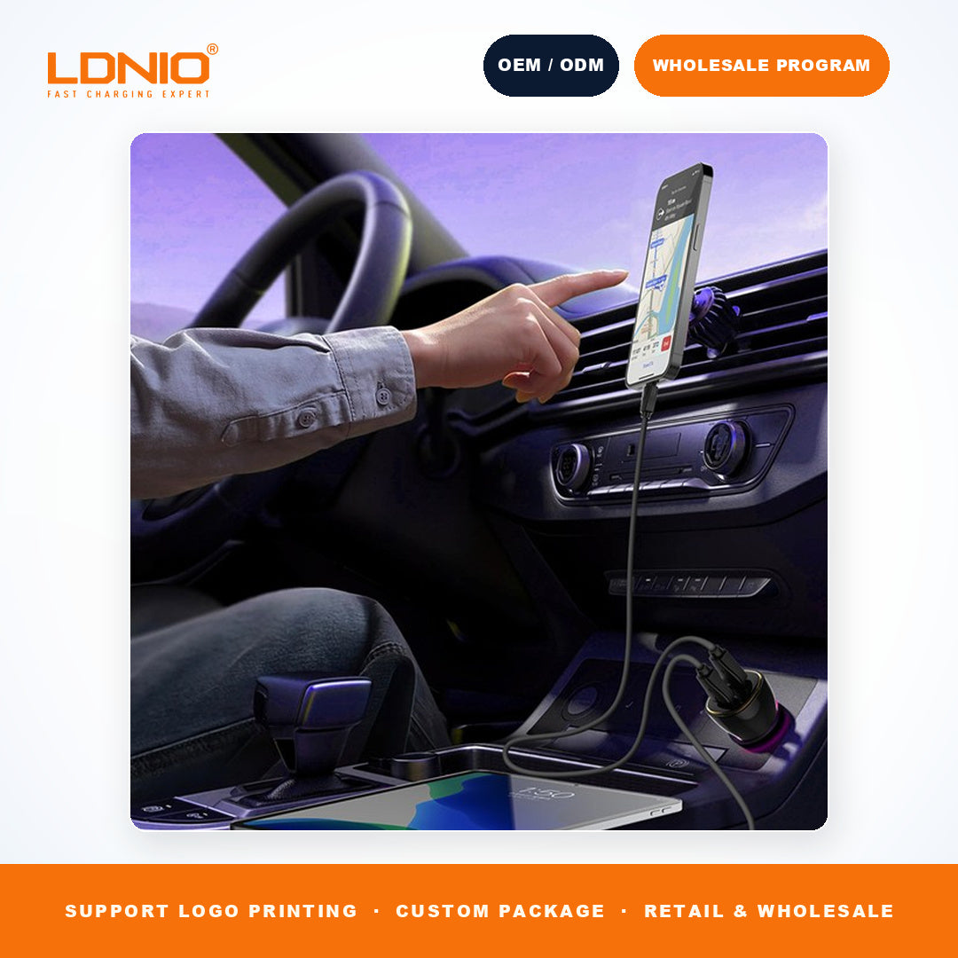 LDNIO C104 60W Dual USB C Fast Car Charger