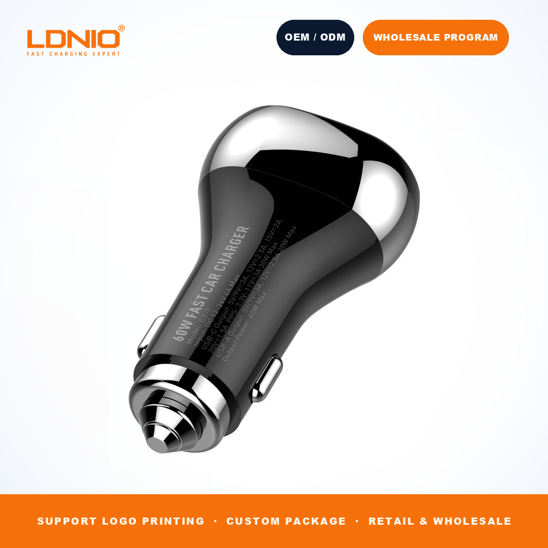 LDNIO C2-1 60W Dual Port PD QC Metal Fast Car Charger