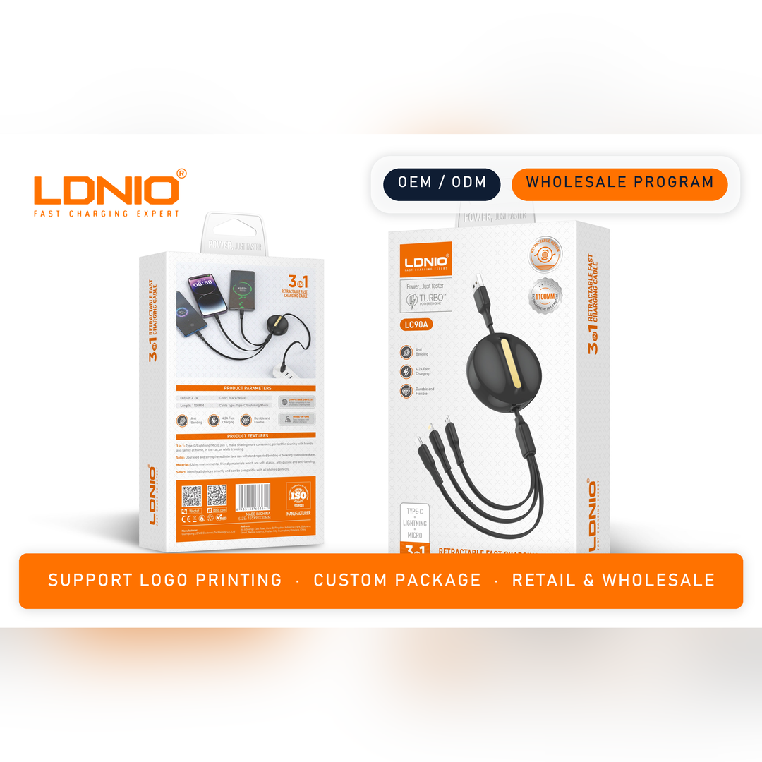 LDNIO 3 IN1 Retractable data cable LC90A