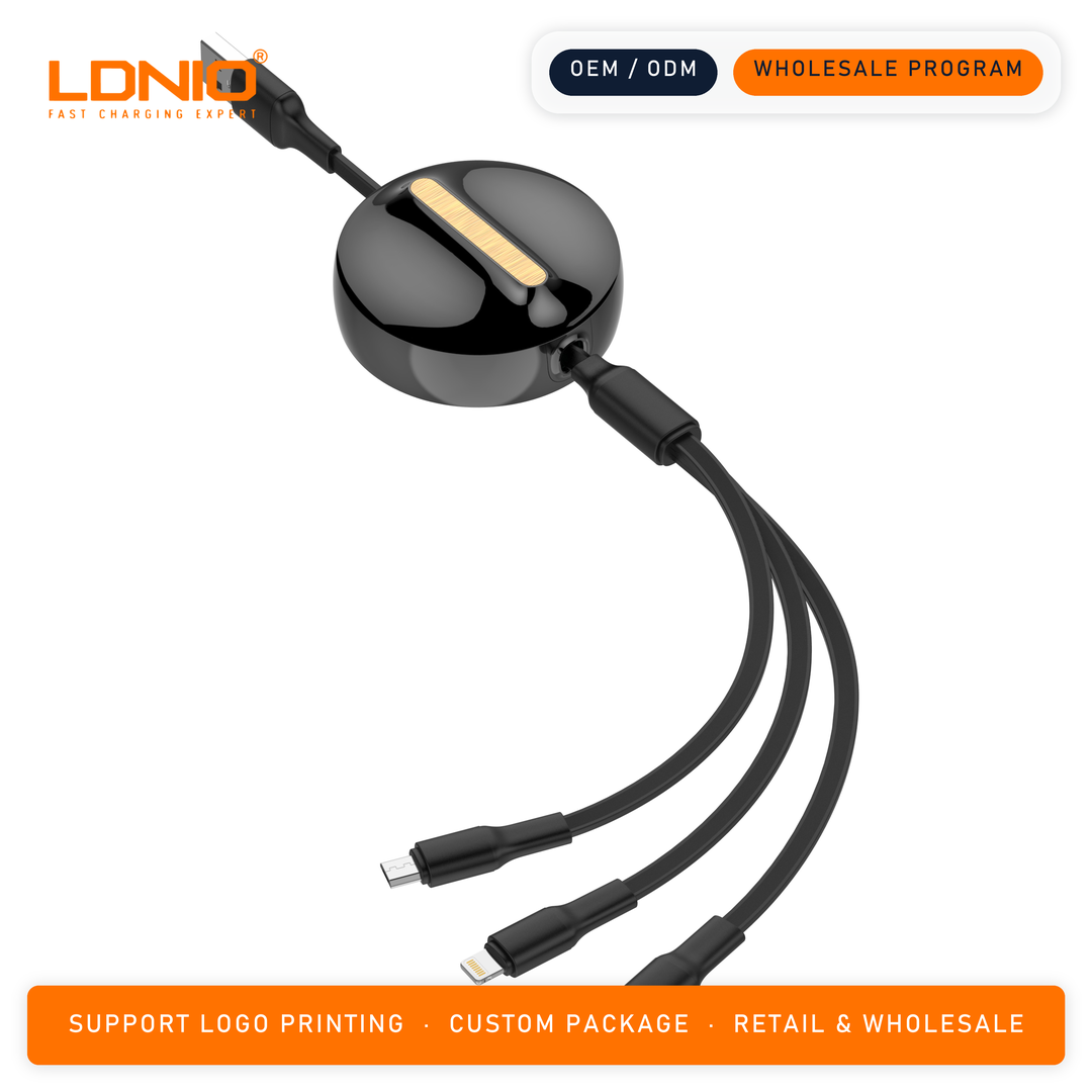 LDNIO 3 IN1 Retractable data cable LC90A