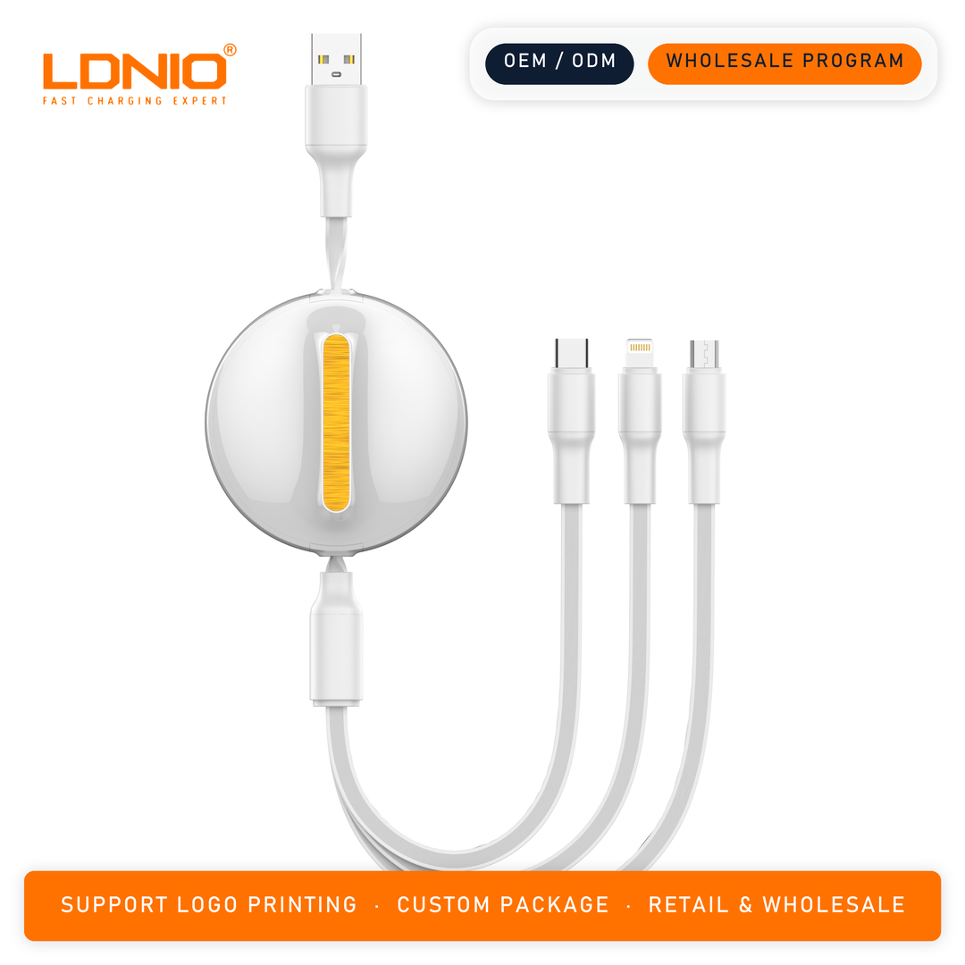LDNIO 3 IN1 Retractable data cable LC90A