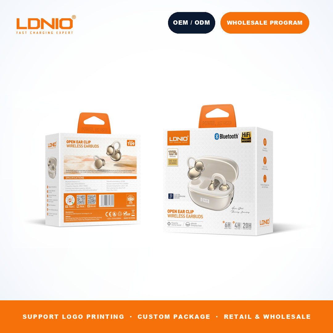 LDNIO T09 OWS Wireless Earbuds 400mAh Mirror Charging Case Open Ear Sports