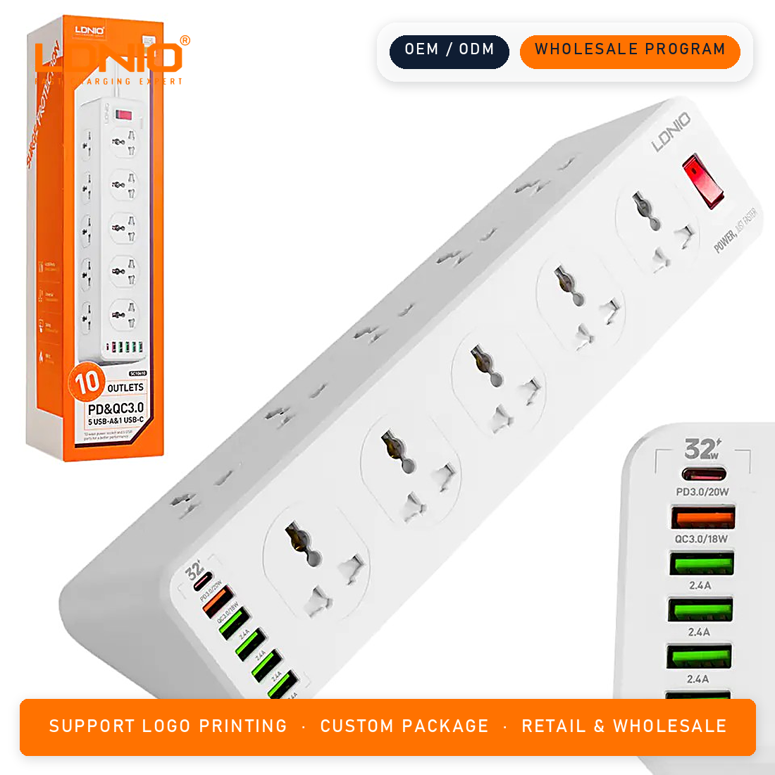 LDNIO 33W USB Charging SC10610C 10-Outlet Universal Power Strip