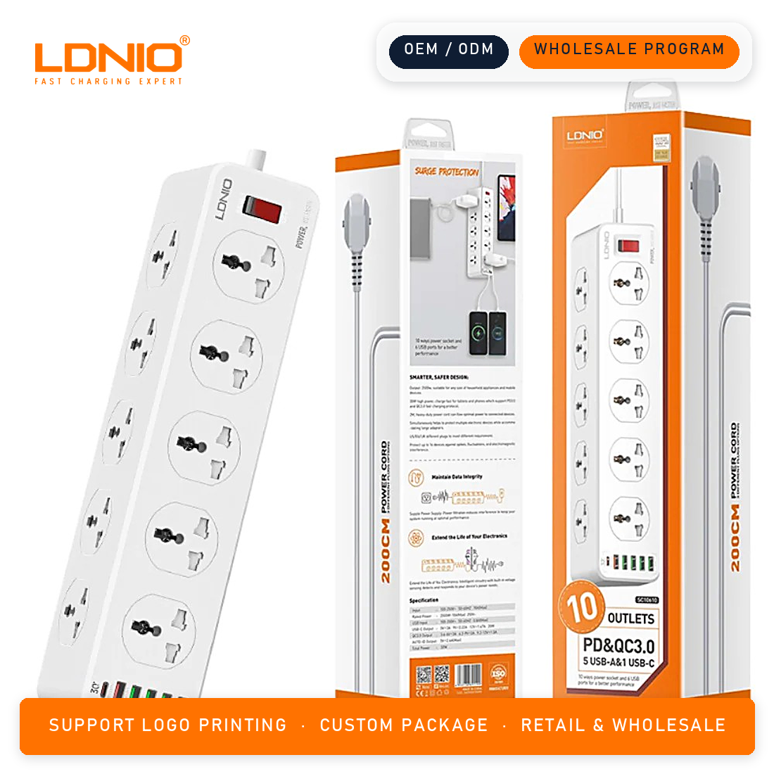 LDNIO 33W USB Charging SC10610C 10-Outlet Universal Power Strip