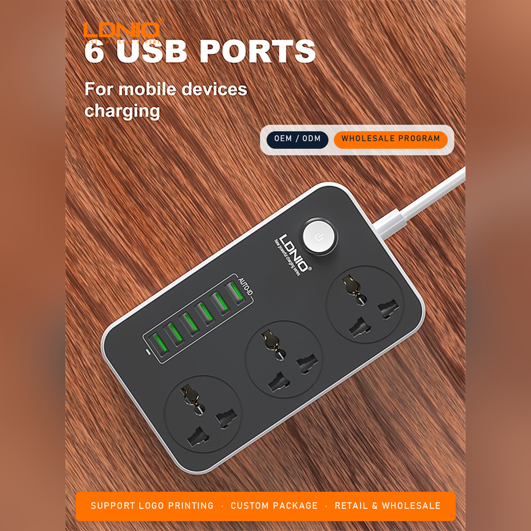 LDNIO 3 AC Outlets + 6 USB SC3604 Universal Power Strip
