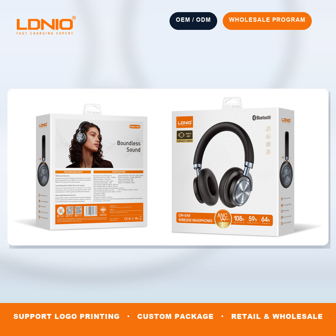 LDNIO H03 Wireless Bluetooth Over Ear Headphones ANC Noise Cancellation Stereo Sound Factory Wholesale