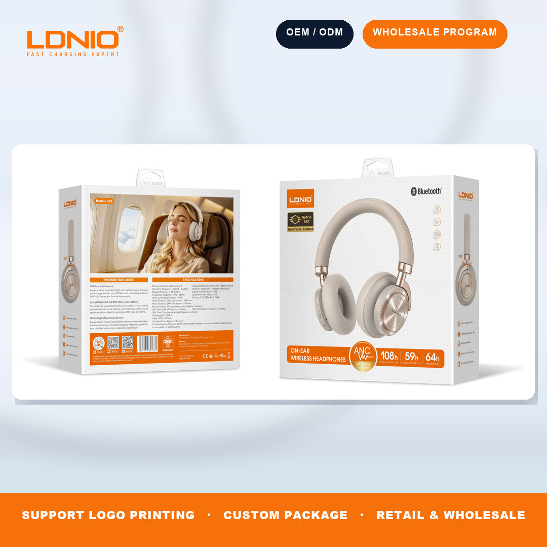 LDNIO H03 Wireless Bluetooth Over Ear Headphones ANC Noise Cancellation Stereo Sound Factory Wholesale