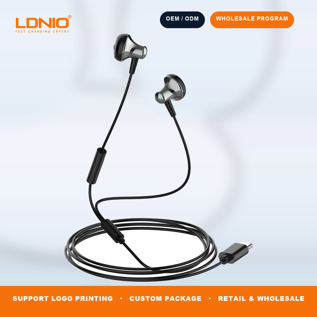 LDNIO HP08C Type C Wired Earphones In Line Controller HD Mic Stereo Bass Earbuds Wholesale
