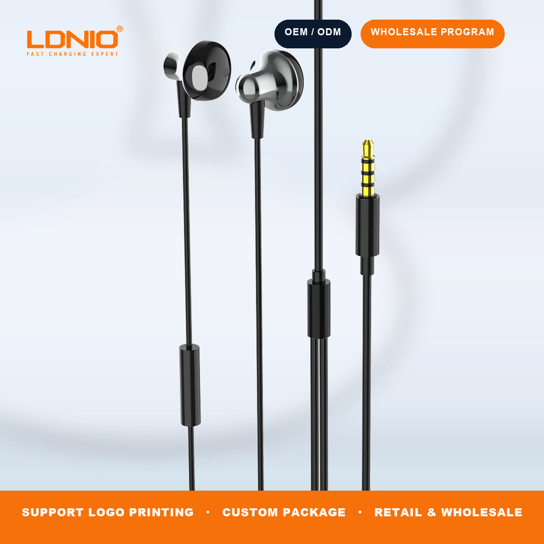 LDNIO HP08 Metal Wired In Ear Earphones HD Mic Anti Tangle Cable Noise Isolation Headset Bulk