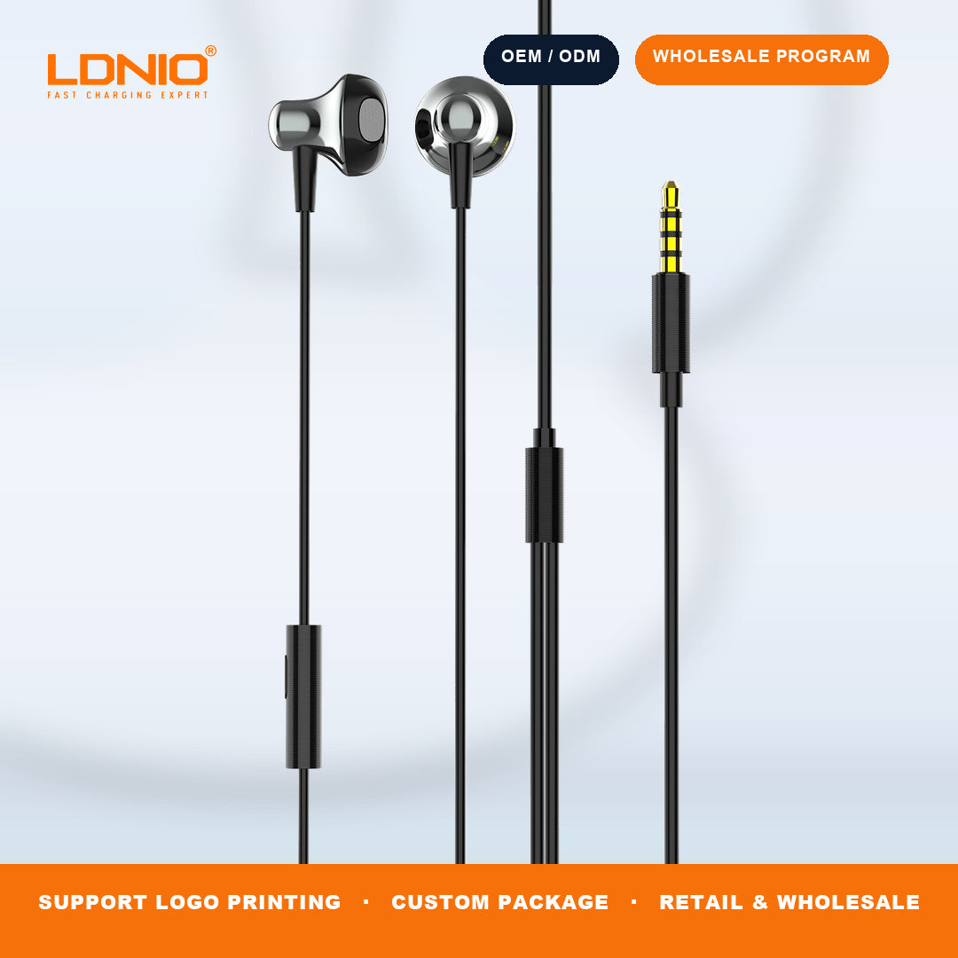 LDNIO HP08 Metal Wired In Ear Earphones HD Mic Anti Tangle Cable Noise Isolation Headset Bulk
