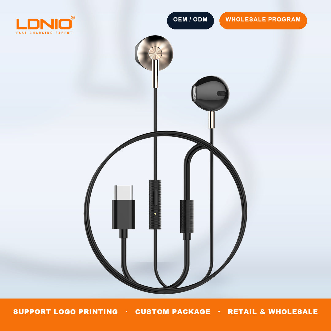 LDNIO HP09C USB C Wired Semi In Ear Earphones Inline Control HD Mic HiFi Sound Wholesale Supply