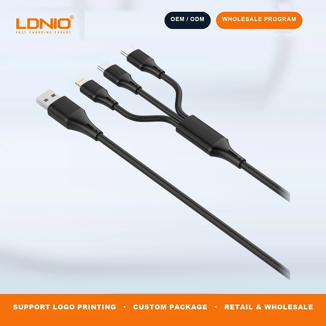 LDNIO LC97UC 100W 2 In 3 Fast Charging Cable Braided Multi-Purpose Phone Cord