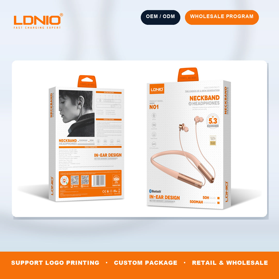 LDNIO N01 Bluetooth 5.3 Neckband Earphones 50H Playtime Magnetic Sport Headset Factory Wholesale