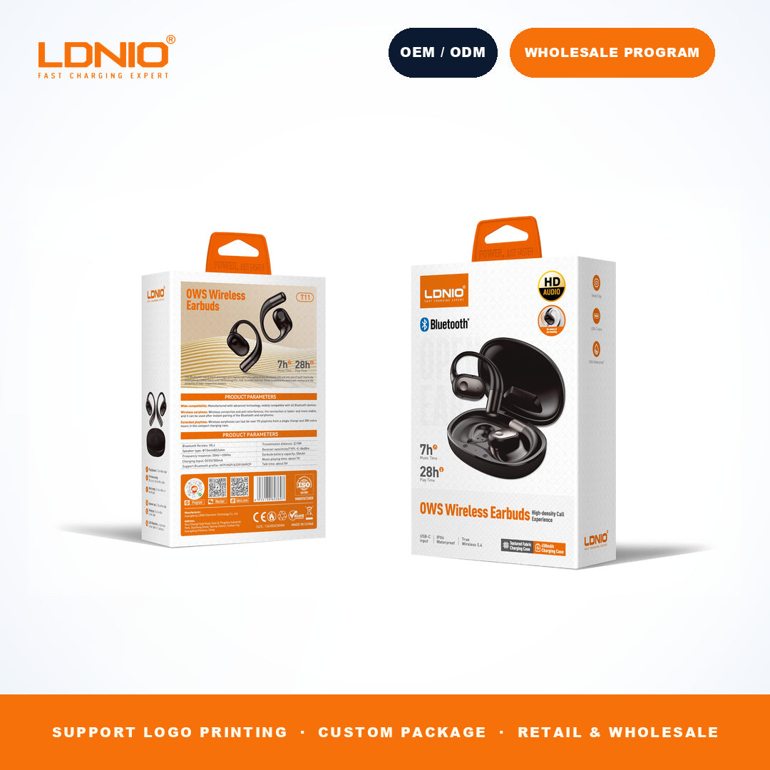 LDNIO T11 OWS Wireless Earbuds Bluetooth 5.4 IPX4 ENC 450mAh Case OEM ODM