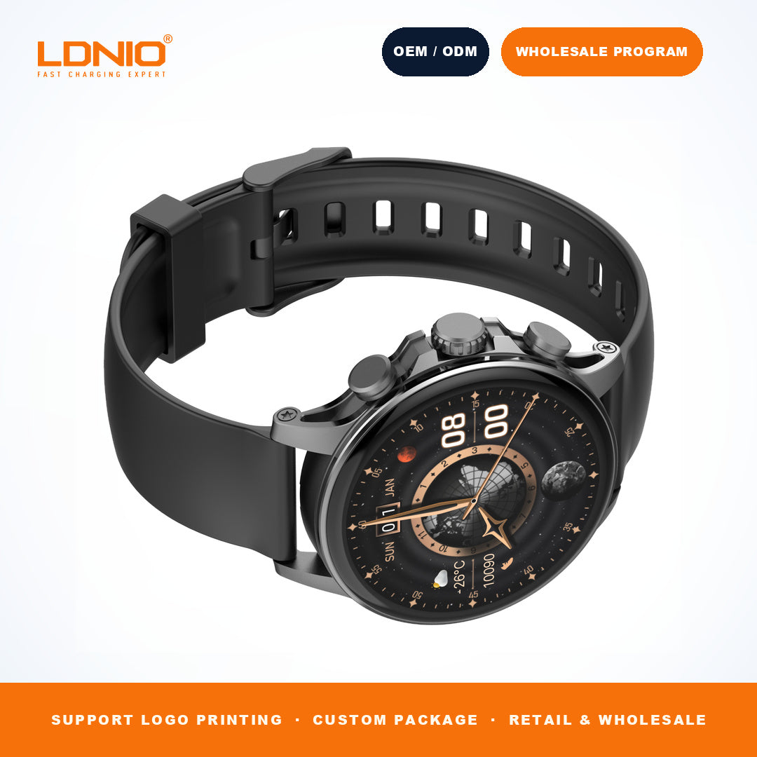 LDNIO SW1 Men Round Smart Watch Silicone Strap