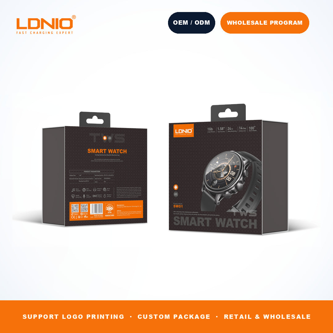 LDNIO SW1 Men Round Smart Watch Silicone Strap