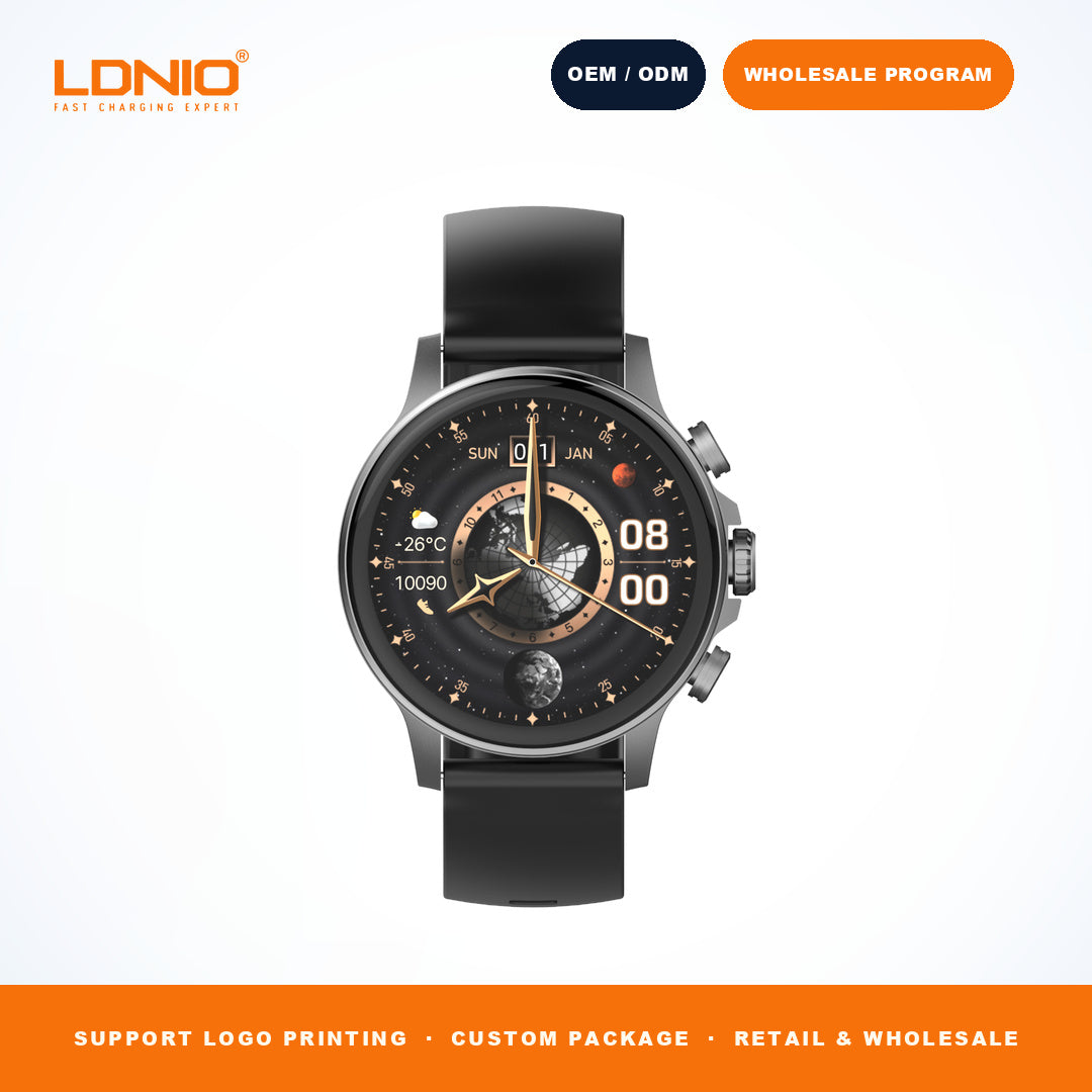 LDNIO SW1 Men Round Smart Watch Silicone Strap