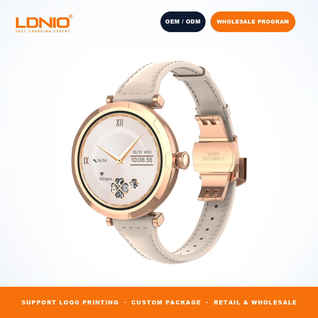 LDNIO SW2 Ladies Round Smart Watch Thin Leather Strap