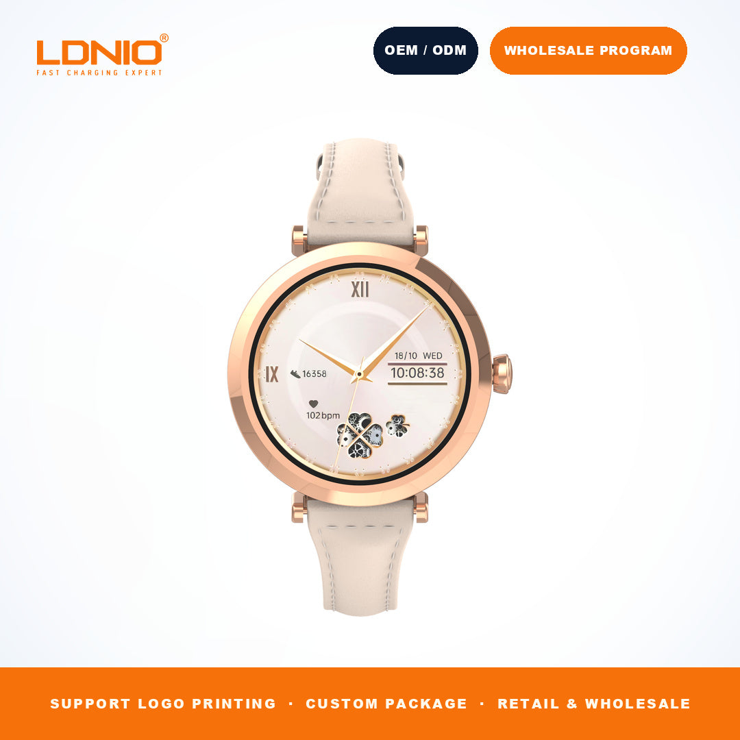 LDNIO SW2 Ladies Round Smart Watch Thin Leather Strap