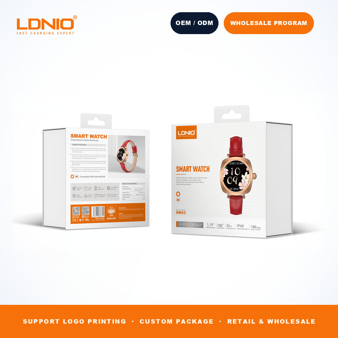 LDNIO SW3 Women Square Smart Watch Luxury Leather Strap
