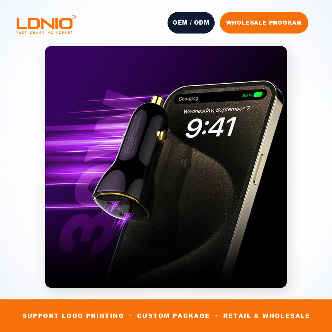 LDNIO C104 60W Dual USB C Fast Car Charger