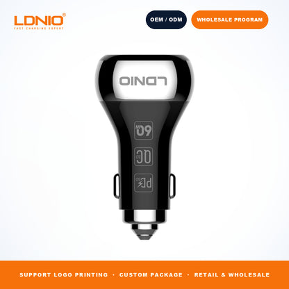 LDNIO C2-1  60W Dual Port PD QC Metal Fast Car Charger