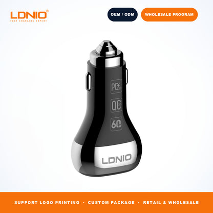 LDNIO C2-1  60W Dual Port PD QC Metal Fast Car Charger