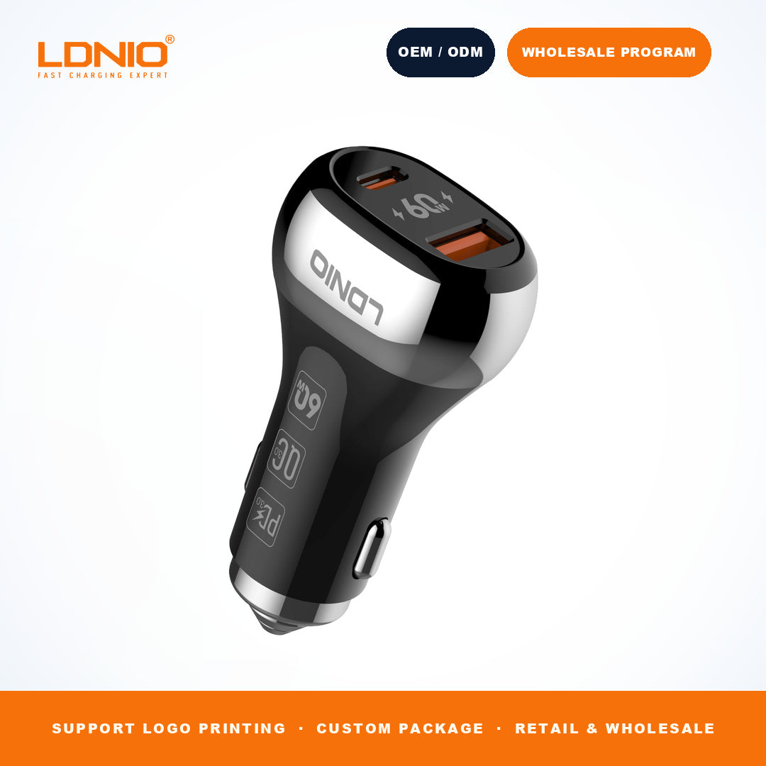 LDNIO C2-1  60W Dual Port PD QC Metal Fast Car Charger