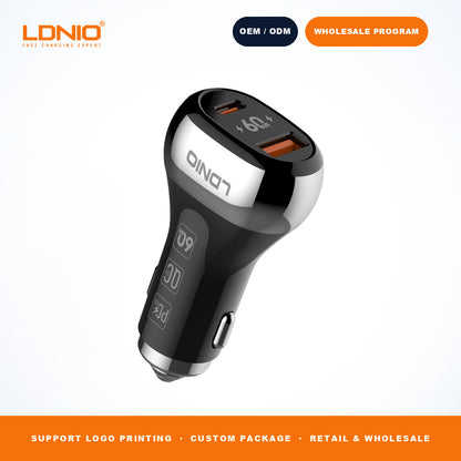 LDNIO C2-1  60W Dual Port PD QC Metal Fast Car Charger