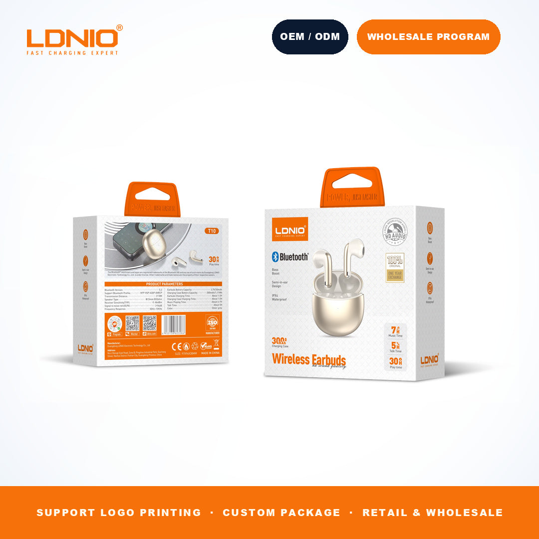 LDNIO T10 TWS Wireless Earbuds Bluetooth 5.3 In-Ear Headphones 300mAh Case