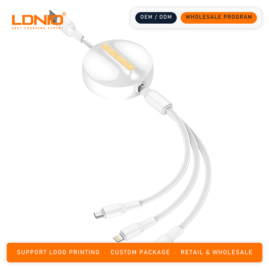 LDNIO 3 IN1 Retractable data cable LC90A