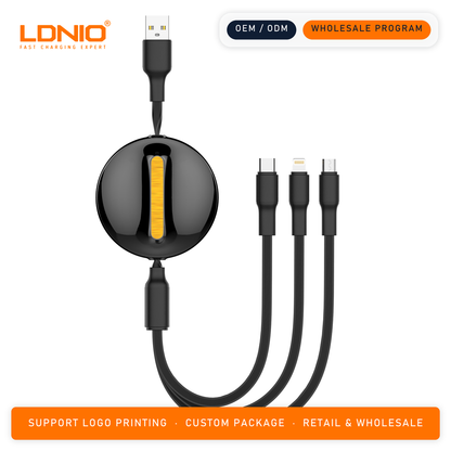 LDNIO 3 IN1 Retractable data cable LC90A