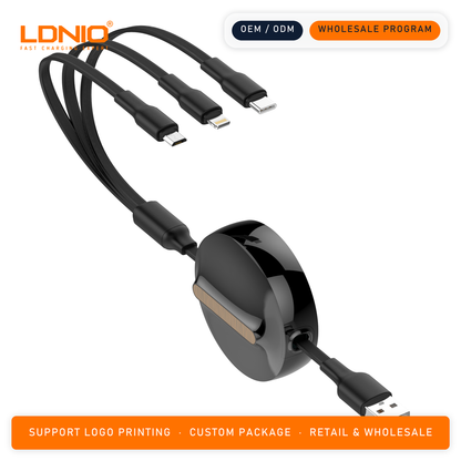LDNIO 3 IN1 Retractable data cable LC90A