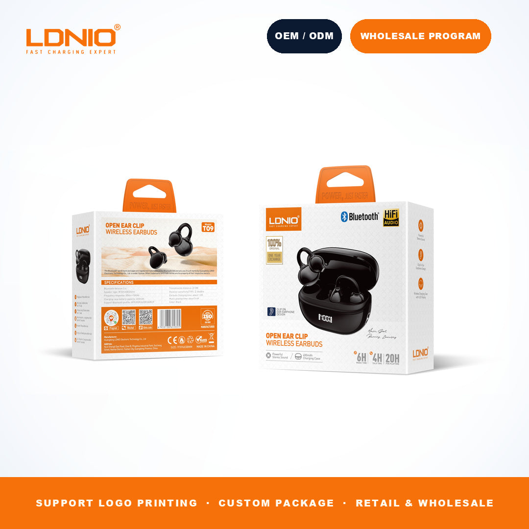 LDNIO T09 OWS Wireless Earbuds 400mAh Mirror Charging Case Open Ear Sports