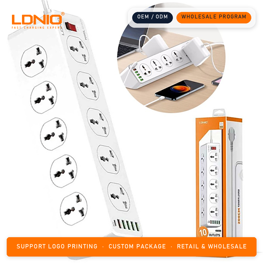 LDNIO 33W  USB Charging SC10610C 10-Outlet Universal Power Strip