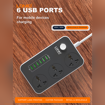 LDNIO 3 AC Outlets + 6 USB SC3604 Universal Power Strip