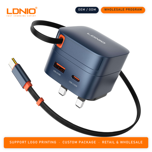 LDNIO 65W Fast charger with retractable cable Q10