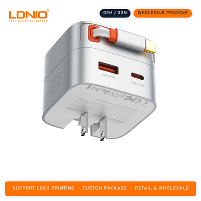 LDNIO 65W Fast charger with retractable cable Q10
