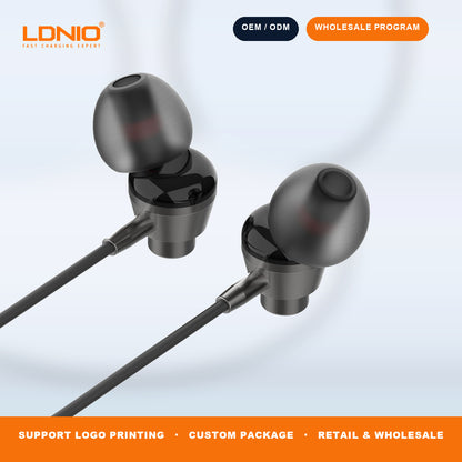 LDNIO HP05 3.5mm Wired In Ear Earphones Built in Mic Heavy Bass Mobile Phone Headset Bulk
