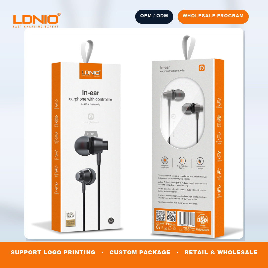 LDNIO HP05 3.5mm Wired In Ear Earphones Built in Mic Heavy Bass Mobile Phone Headset Bulk