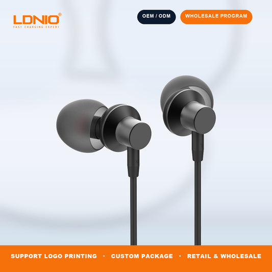 LDNIO HP06 3.5mm Wired Stereo Earbuds Inline Mic 1.2M Cable Wholesale Wired Earphone OEM