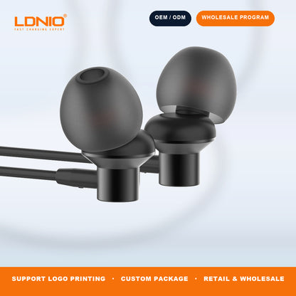 LDNIO HP06 3.5mm Wired Stereo Earbuds Inline Mic 1.2M Cable Wholesale Wired Earphone OEM