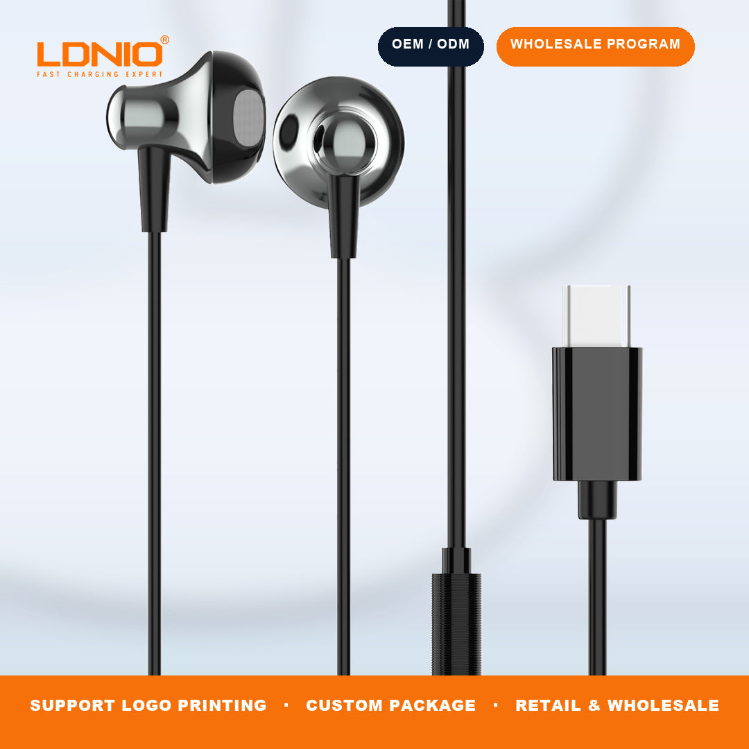 LDNIO HP08C Type C Wired Earphones In Line Controller HD Mic Stereo Bass Earbuds Wholesale