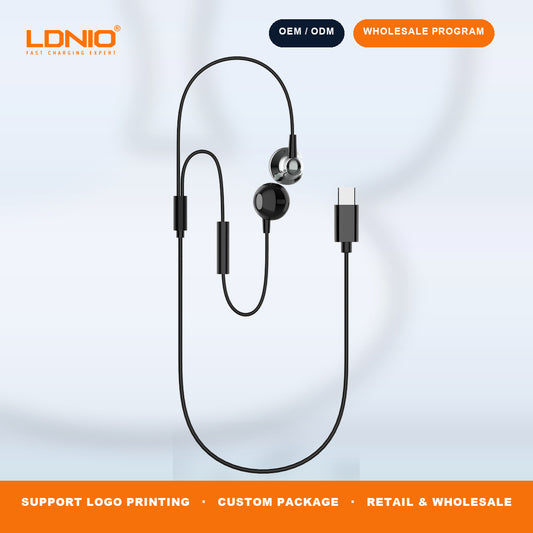 LDNIO HP08C Type C Wired Earphones In Line Controller HD Mic Stereo Bass Earbuds Wholesale