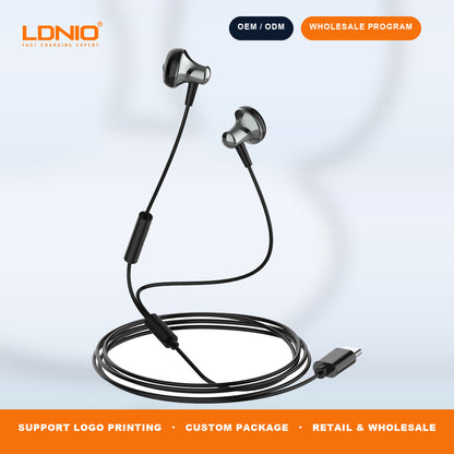 LDNIO HP08C Type C Wired Earphones In Line Controller HD Mic Stereo Bass Earbuds Wholesale