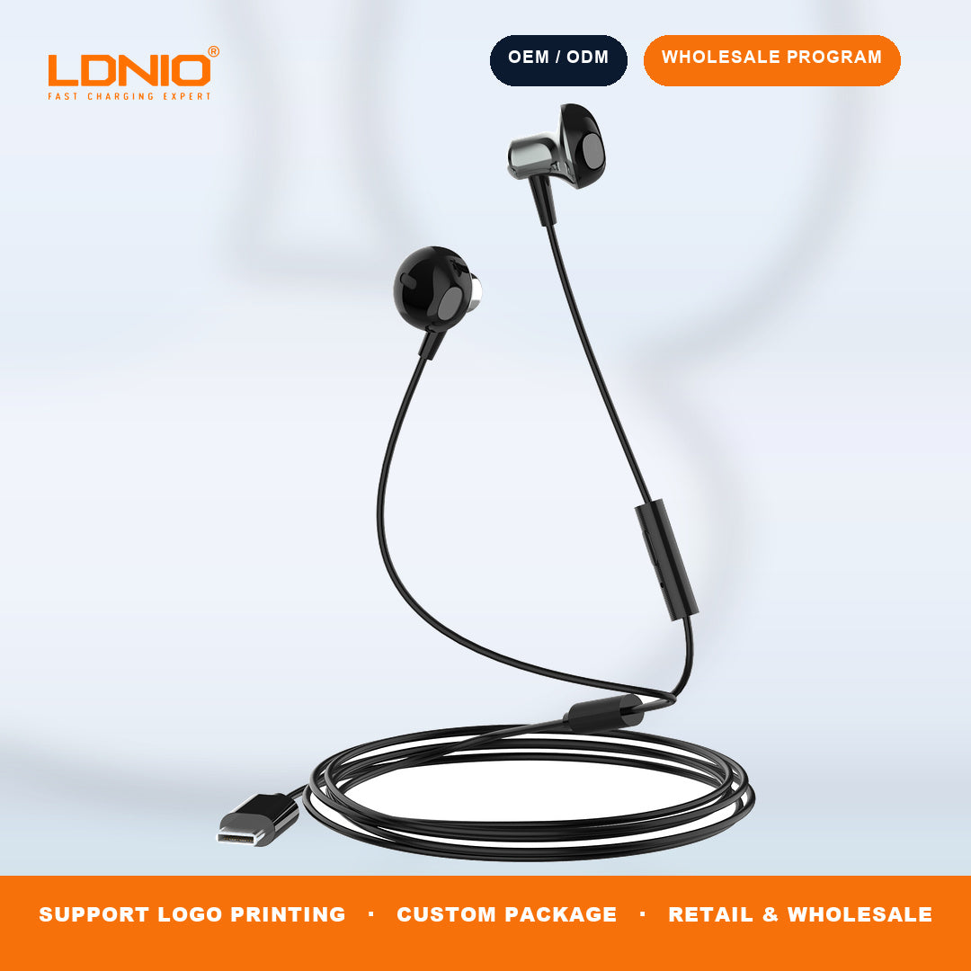 LDNIO HP08C Type C Wired Earphones In Line Controller HD Mic Stereo Bass Earbuds Wholesale