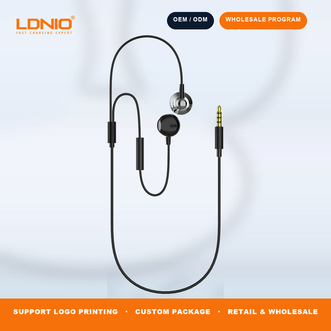 LDNIO HP08 Metal Wired In Ear Earphones HD Mic Anti Tangle Cable Noise Isolation Headset Bulk