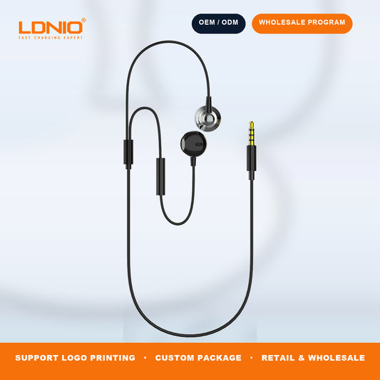 LDNIO HP08 Metal Wired In Ear Earphones HD Mic Anti Tangle Cable Noise Isolation Headset Bulk