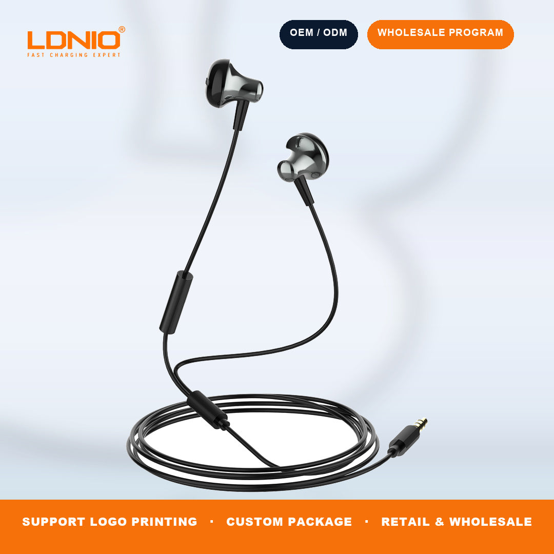 LDNIO HP08 Metal Wired In Ear Earphones HD Mic Anti Tangle Cable Noise Isolation Headset Bulk
