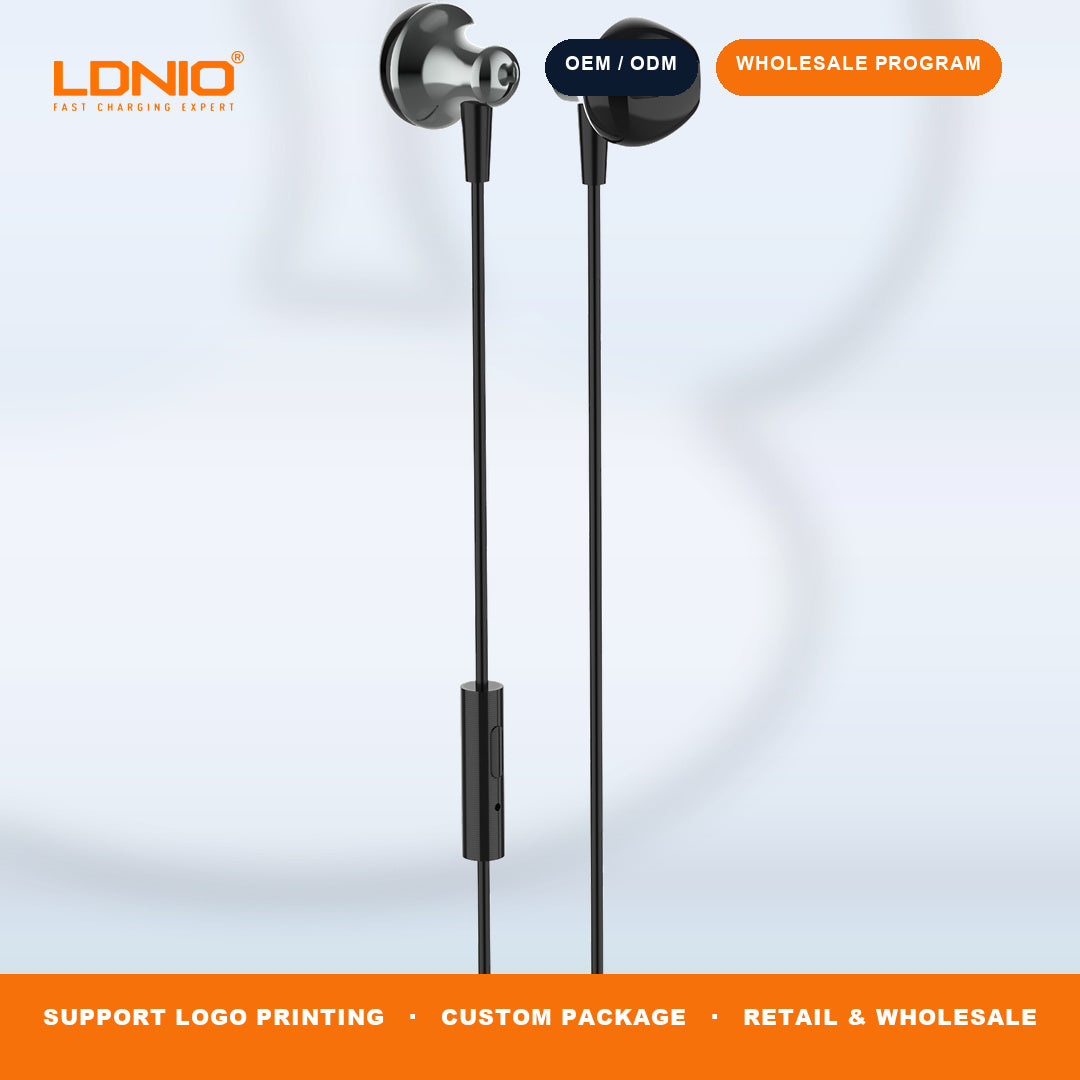 LDNIO HP08 Metal Wired In Ear Earphones HD Mic Anti Tangle Cable Noise Isolation Headset Bulk